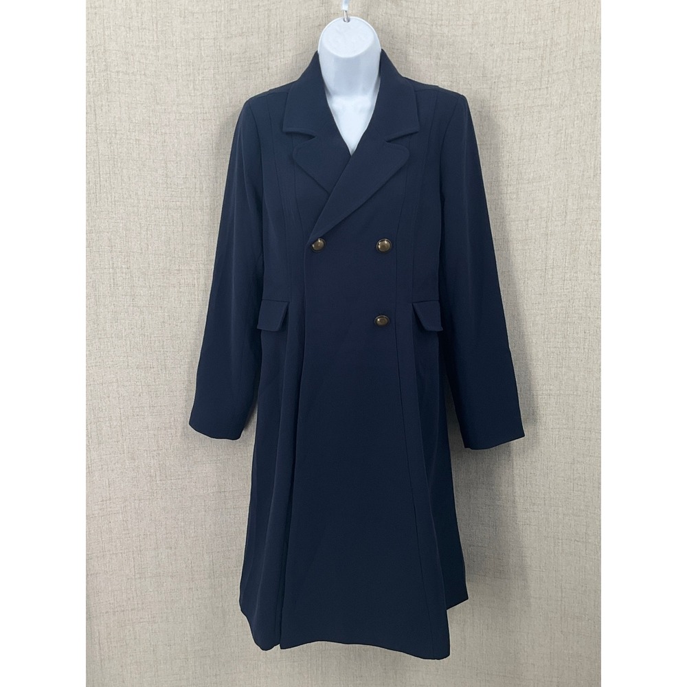 ModCloth Trench Coat Women S Navy Blue Double Breasted Classic Preppy Minimalist